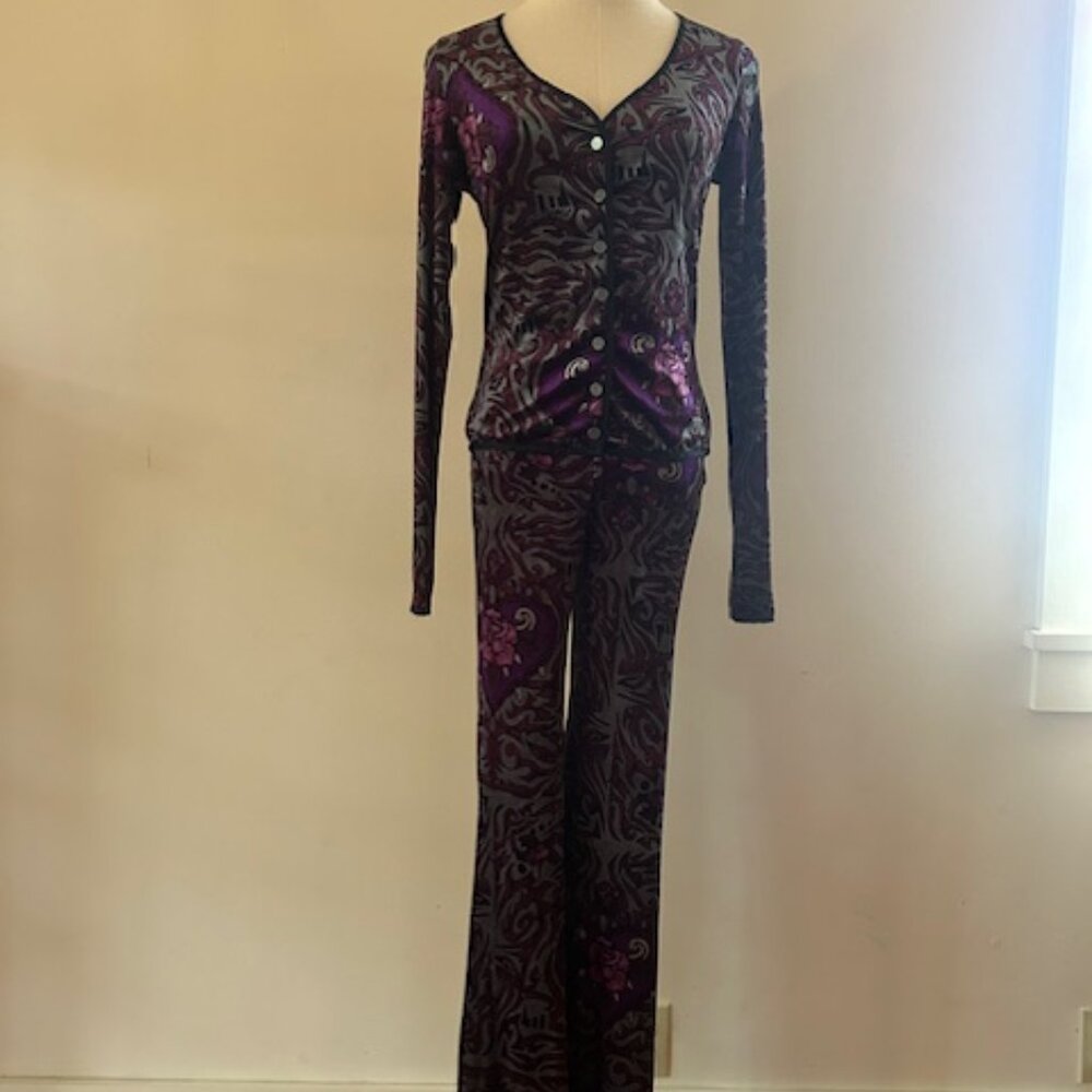 Vintage Velvet Frankie loves Johnny Betsey Johnson New York Cardigan/Pants Set - Picture 1 of 11